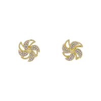 Cubic Zirconia & 18k Gold-Plated Stacked Flower Stud Earrings