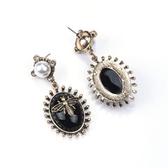 Black Crystal & Pearl 18K Gold-Plated Bee Drop Earrings