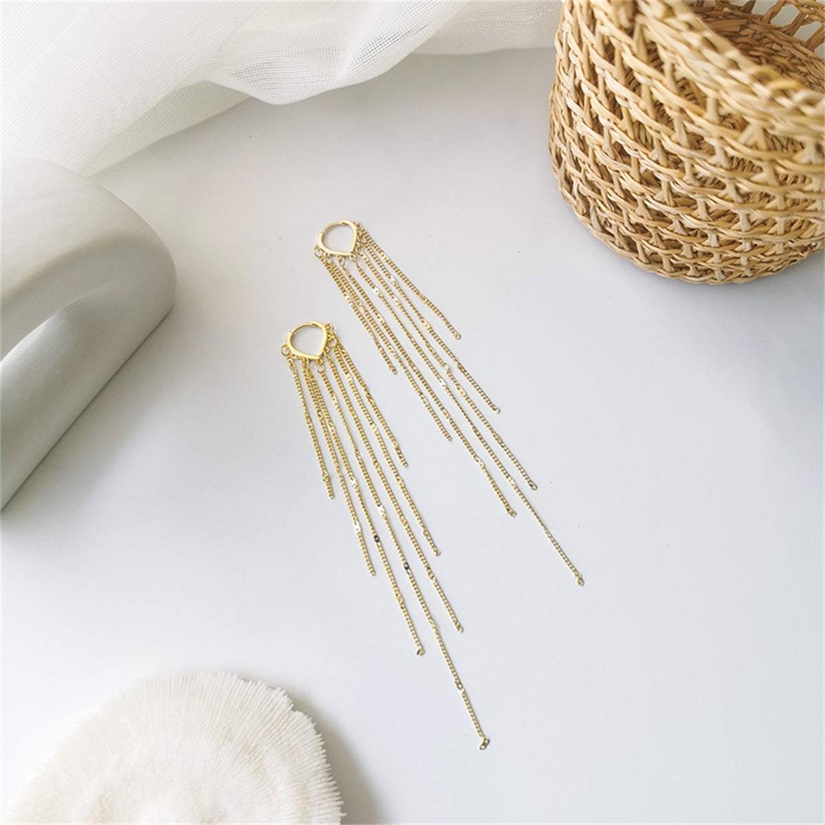 18K Gold-Plated Heart Tassel Huggie Earrings