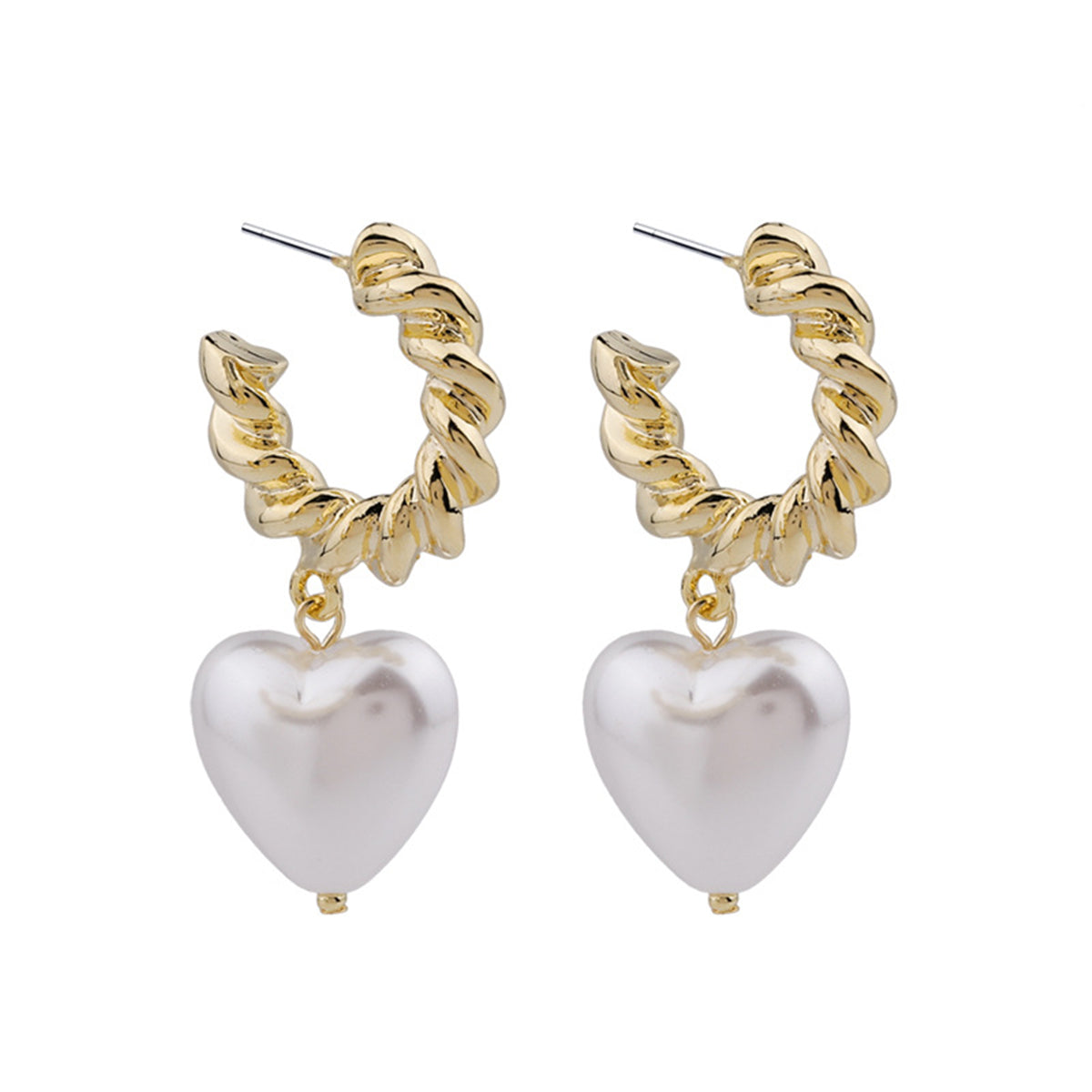 Pearl and 18K Gold-Plated Heart Drop Earrings, gold drop earrings for women, botanical inspired, side view