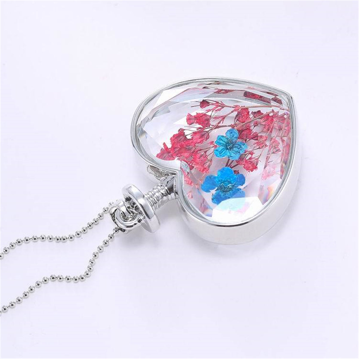 Pink and Blue Peach Blossom Heart Pendant Necklace, pendant necklace for women, vintage-inspired design, lifestyle look