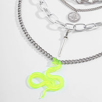 Yellow & Silvertone Snake Necklace Set