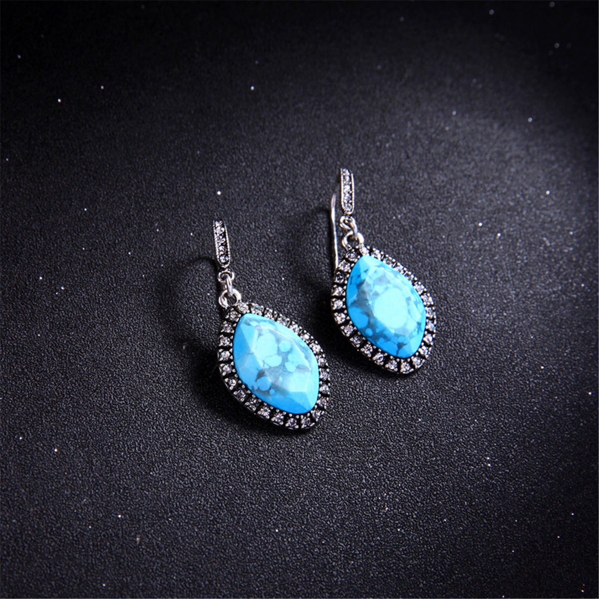 Turquoise & Cubic Zirconia Marquise Drop Earrings