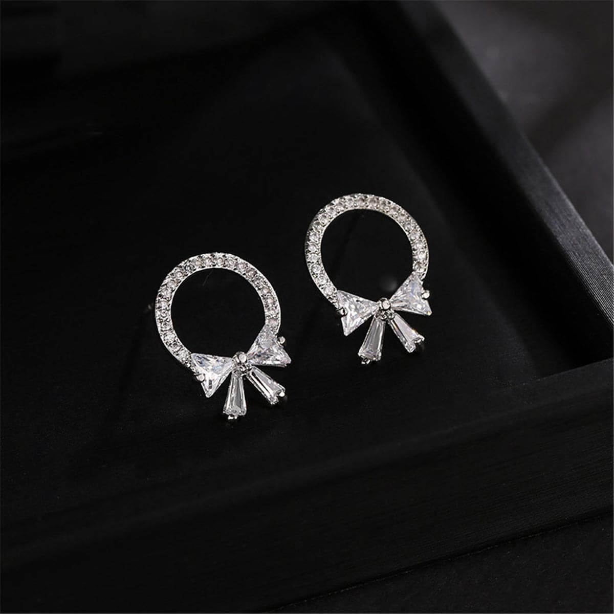 Crystal & cubic zirconia Circle Bow Stud Earrings - streetregion