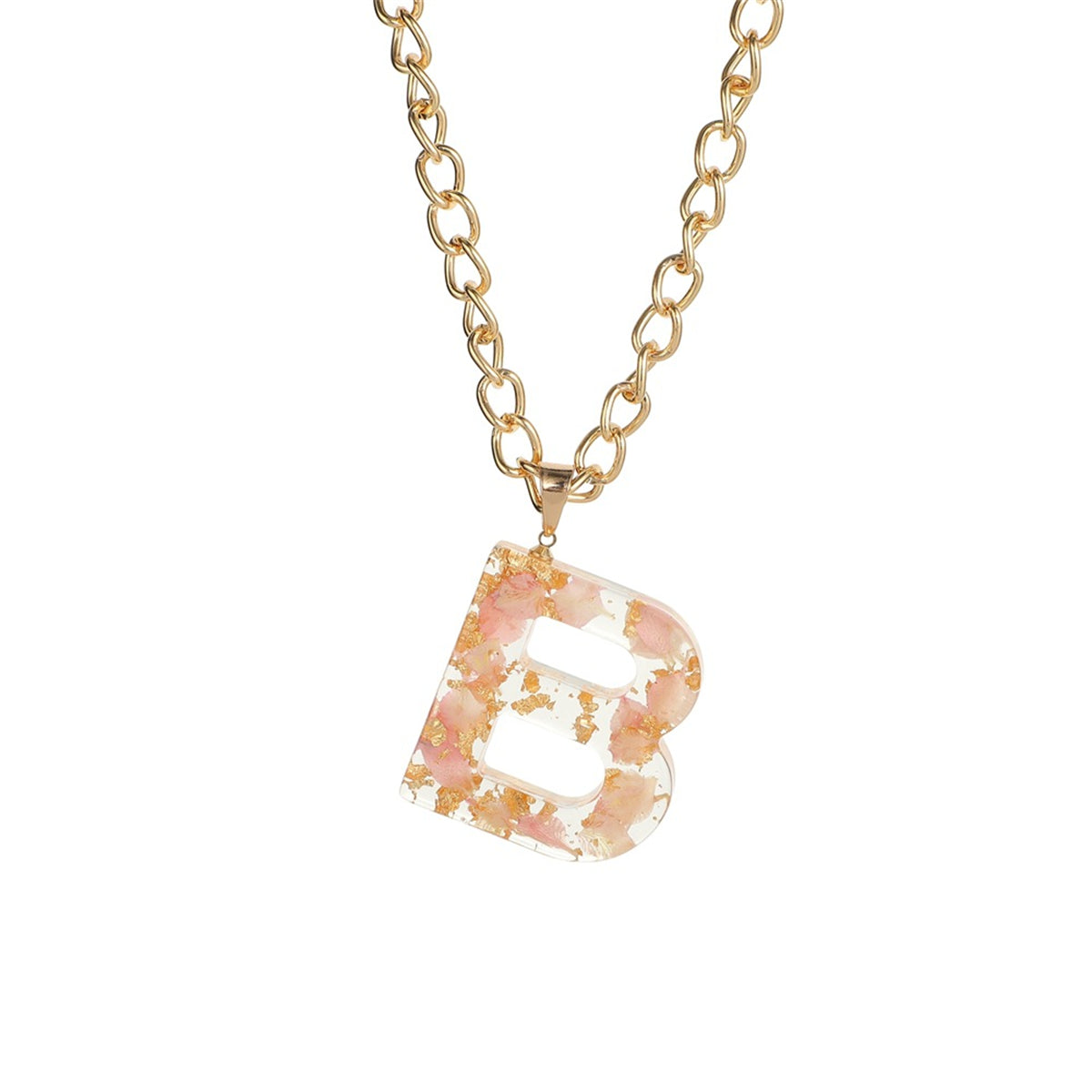 Pink & 18K Gold-Plated Floral Alphabet B Pendant Necklace