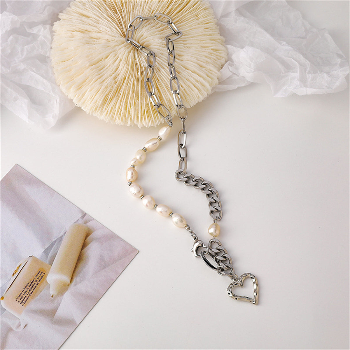 Pearl and Silver-Plated Open Heart Pendant Necklace, silver pendant necklace for women, dainty minimalist design, styled look