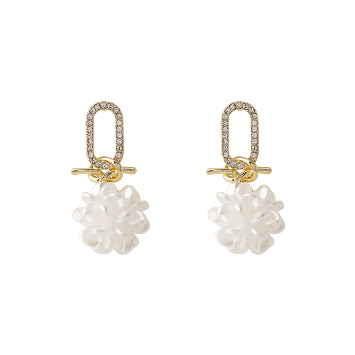 White Pearl & Cubic Zirconia Pavé Knot Floral Drop Earrings