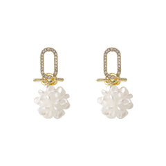 White Pearl & Cubic Zirconia Pavé Knot Floral Drop Earrings