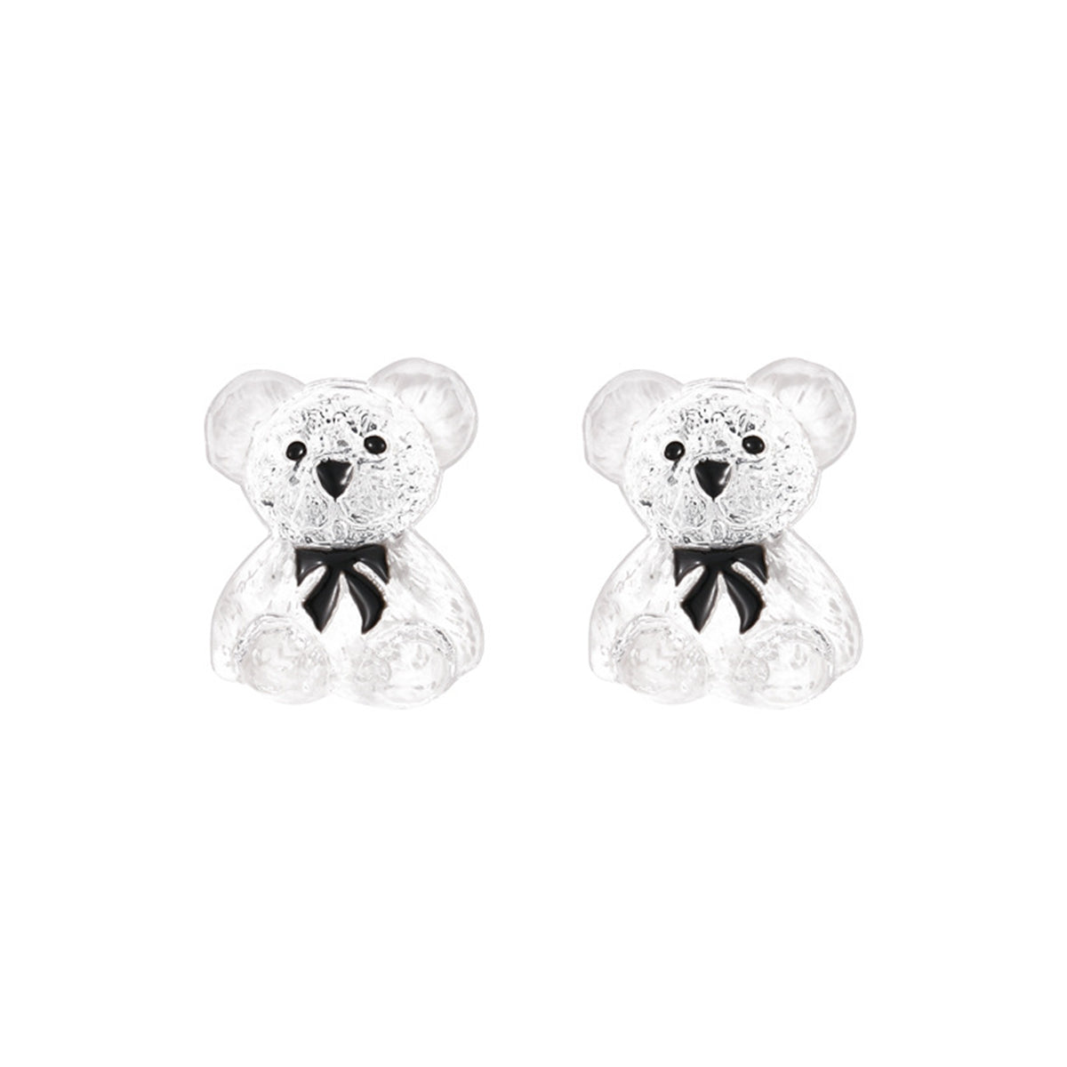 Clear & Black Teddy Bear Stud Earrings