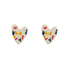 White & Silver-Plated Heart Stud Earrings