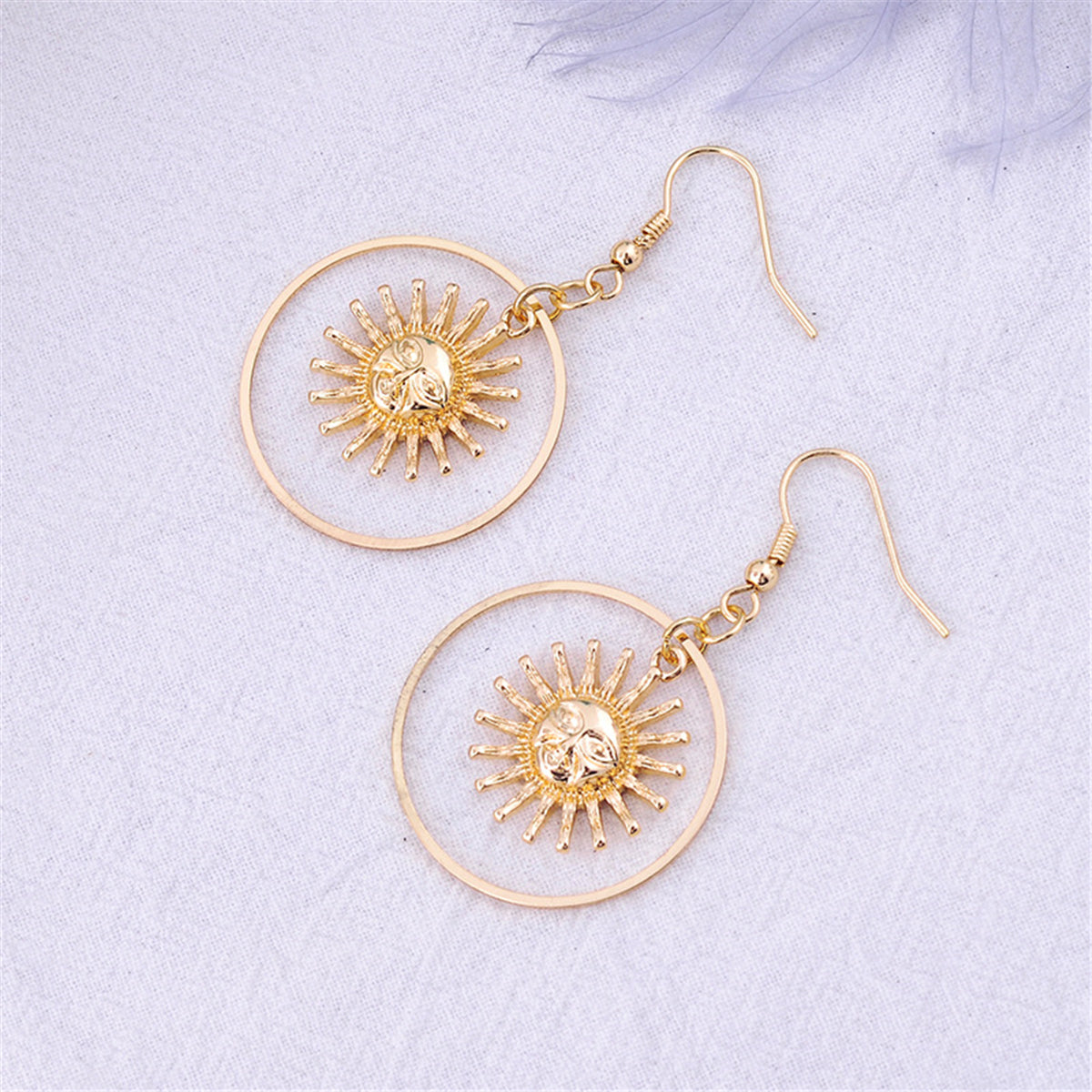 18K Gold-Plated Round Sun Drop Earrings
