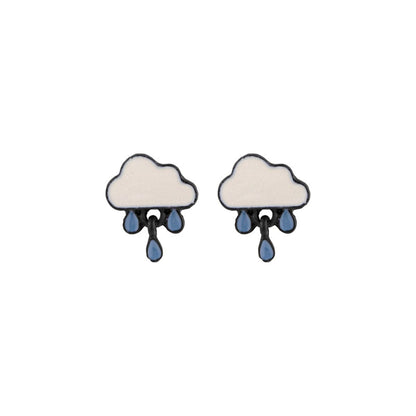 Blue Enamel Rain Cloud Drop Earrings, stud earrings for women, botanical inspired, detail close-up