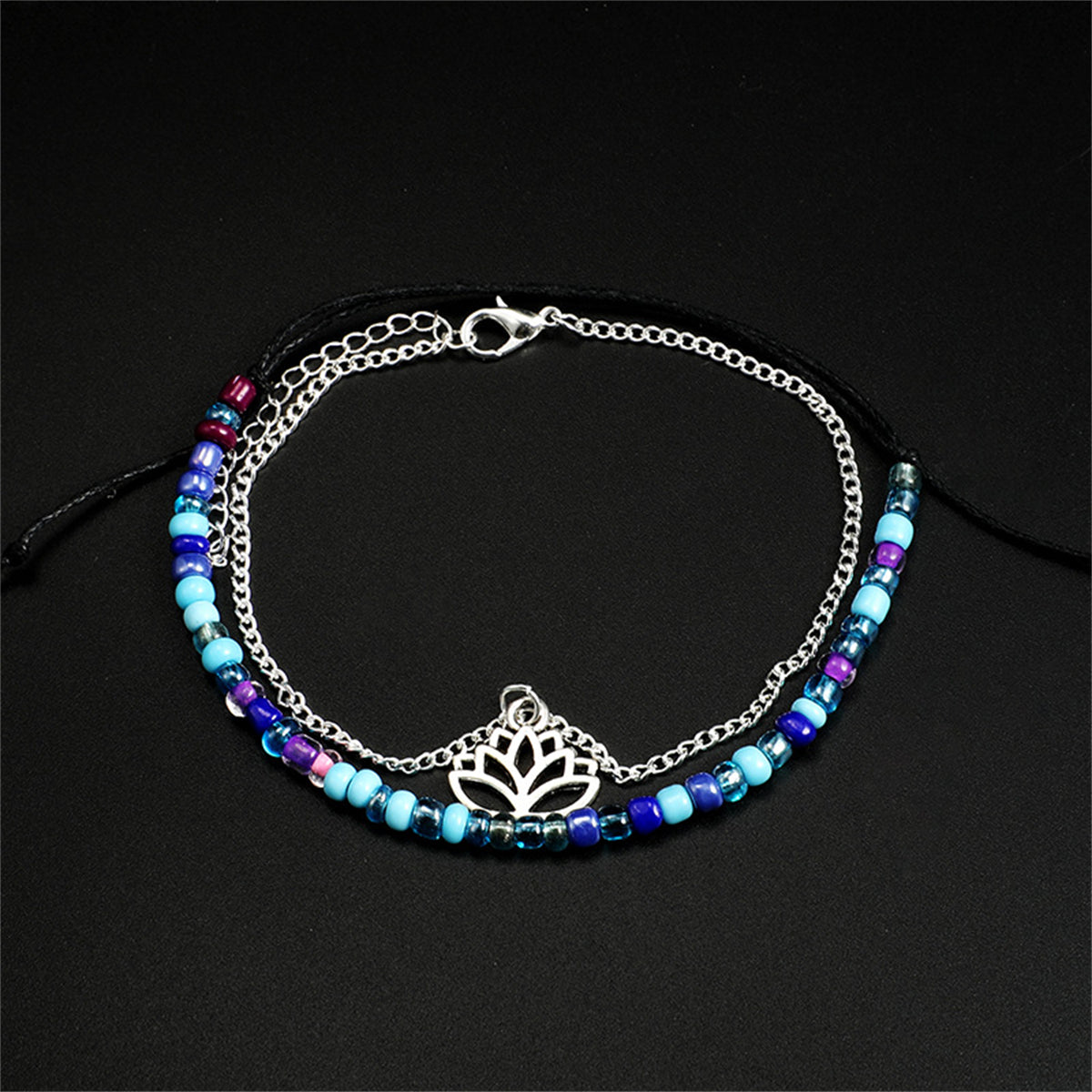 Howlite & Acrylic Adjustable Anklet & Silver-Plated Lotus Charm Anklet