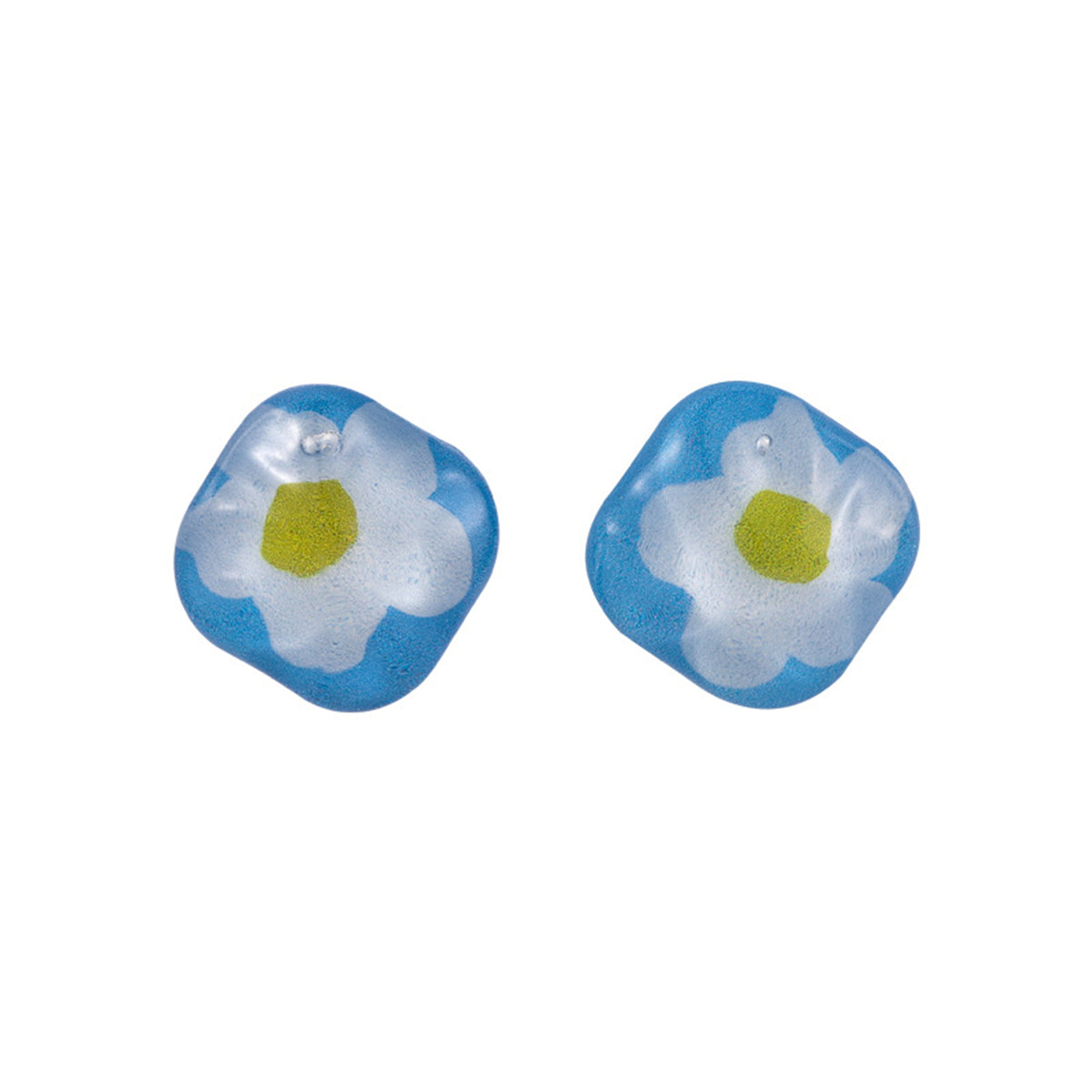 Blue & White Floral Square Stud Earrings