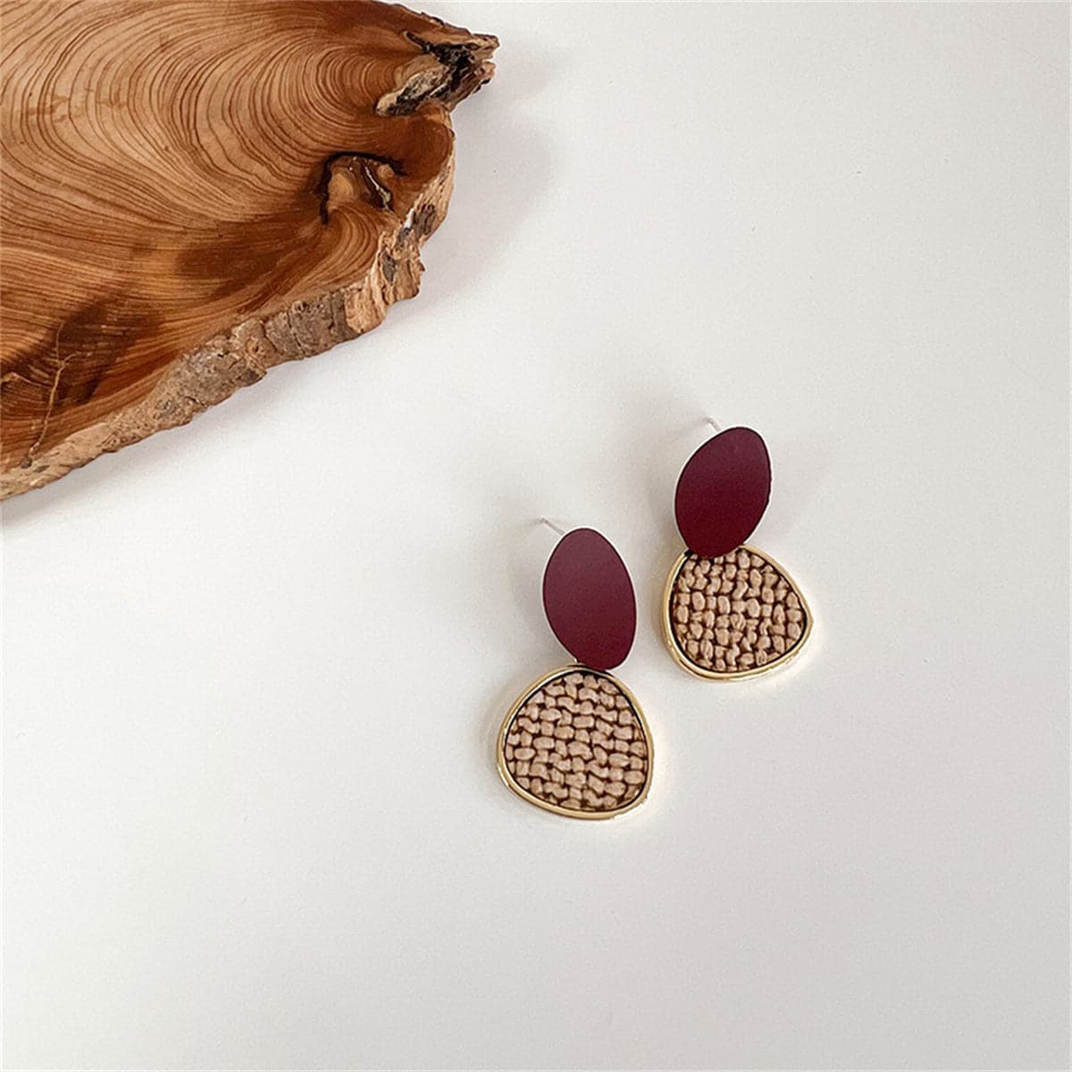 Brown Polystyrene & 18K Gold-Plated Woven Tiered Oval Drop Earrings