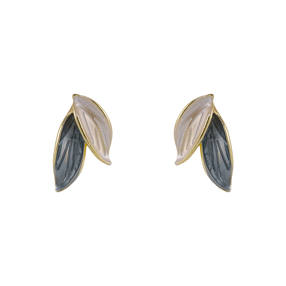 Enamel & 18K Gold-Plated Leaves Stud Earrings