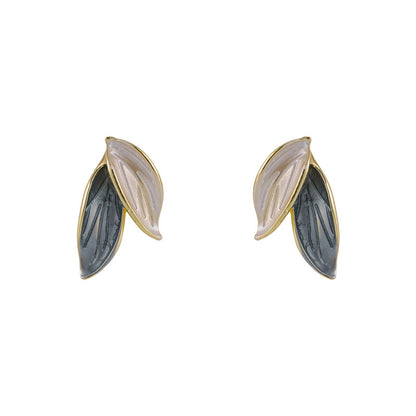 Enamel & 18K Gold-Plated Leaves Stud Earrings
