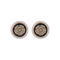 Black Enamel & Pearl 18k Gold-Plated Camellia Stud Earrings