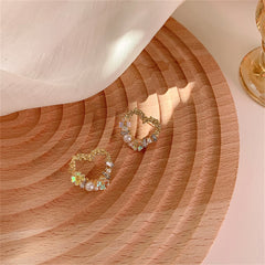 Pearl & Cubic Zirconia Openwork Floral Heart Stud Earrings