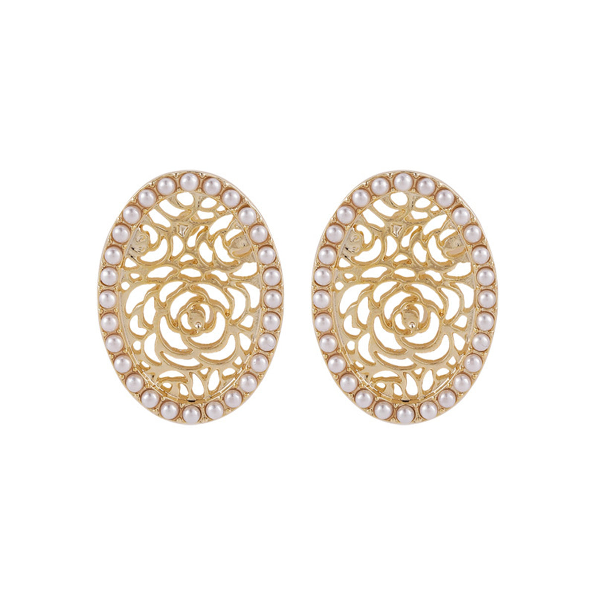 Pearl & 18K Gold-Plated Floral Oval Stud Earrings