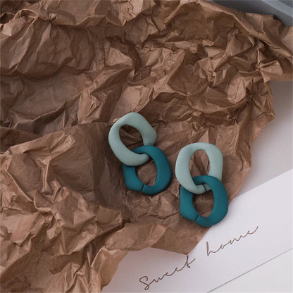 Teal Green and Seafoam Enamel Tiered Curb Chain Drop Earrings, drop earrings for women, detail close-up