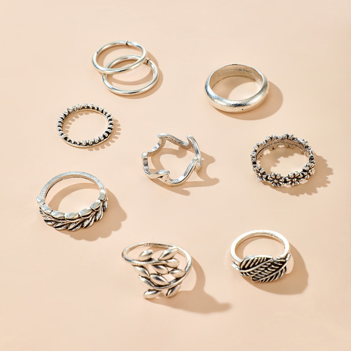 Silver-Plated Botanical Ring Set