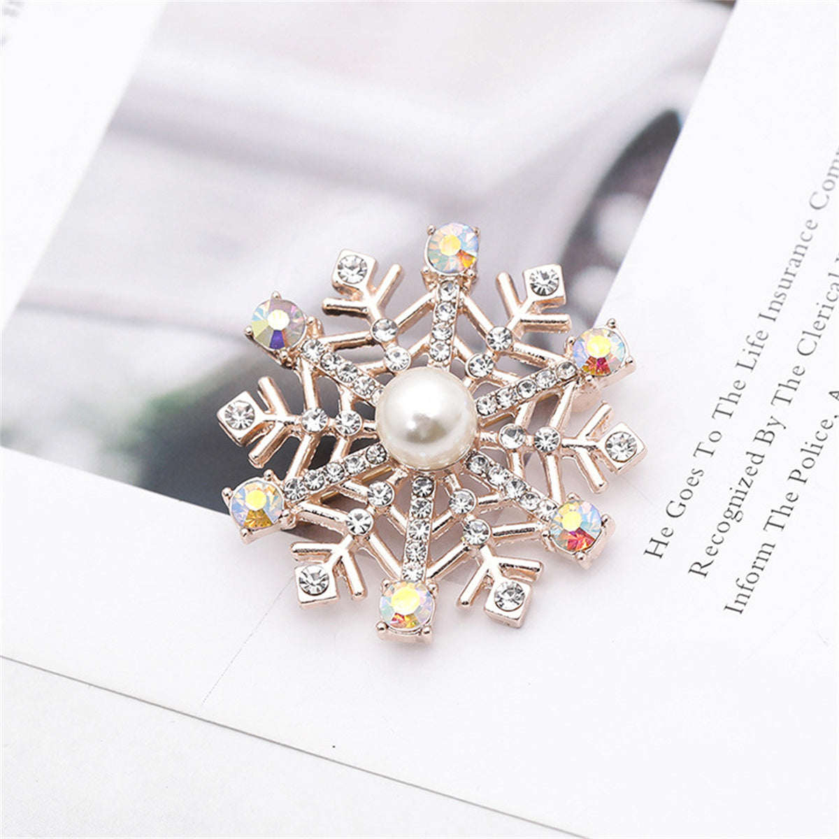 Pearl & Cubic Zirconia Silver-Plated Snowflake Brooch