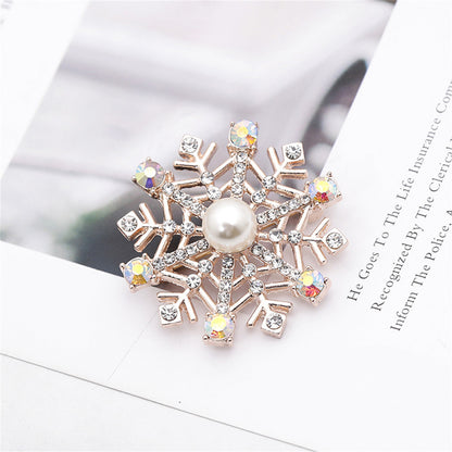 Pearl and Cubic Zirconia Silver-Plated Snowflake Brooch, silver brooch pin, botanical inspired, side view