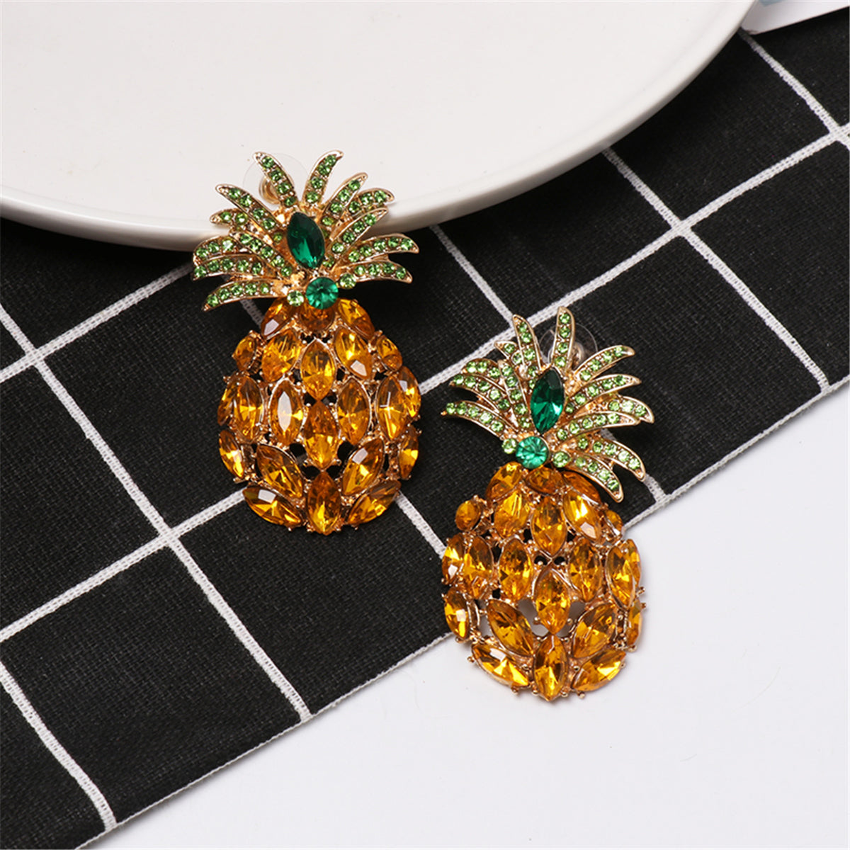 Orange Crystal and Cubic Zirconia Pineapple Drop Earrings, drop earrings for women, elegant gift for her, lifestyle look