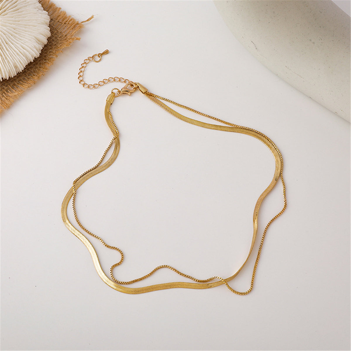 18K Gold-Plated Layered Chain Choker Necklace, gold pendant necklace for women, vintage-inspired design, styled look