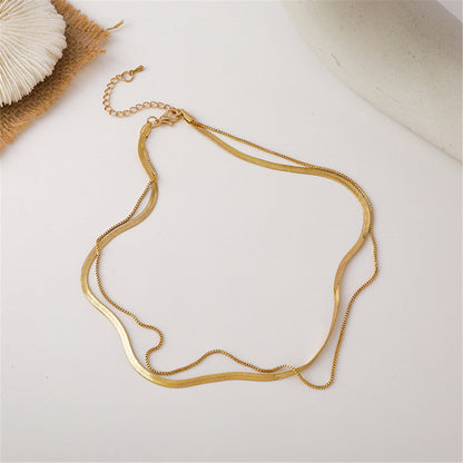 18K Gold-Plated Layered Chain Choker Necklace, gold pendant necklace for women, vintage-inspired design, styled look
