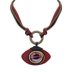 Red Crystal & Wood Evil Eye Pendant Necklace
