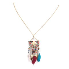 Red & Blue Feather 18K Gold-Plated Tassel Pendant Necklace
