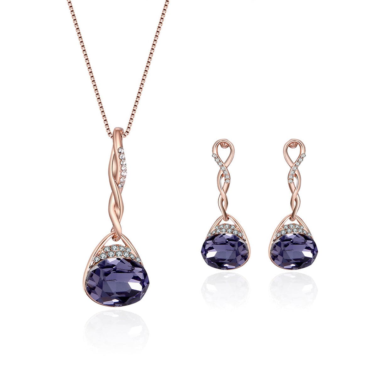 Purple & 18K Rose Gold-Plated Oval Pendant Necklace & Drop Earrings