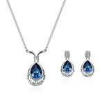 Blue & Silver-Plated Greek Key Pendant Necklace & Drop Earrings