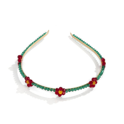 Green and Red Acrylic 18K Gold-Plated Floral Station Headband, everyday style, side view