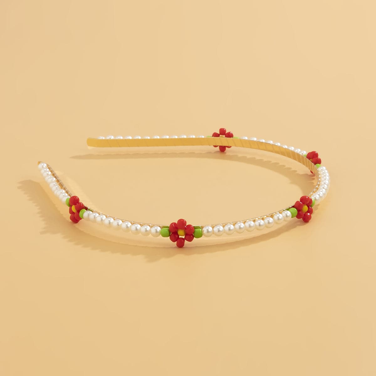 Red Howlite and Pearl 18K Gold-Plated Floral Station Headband, everyday style, lifestyle look