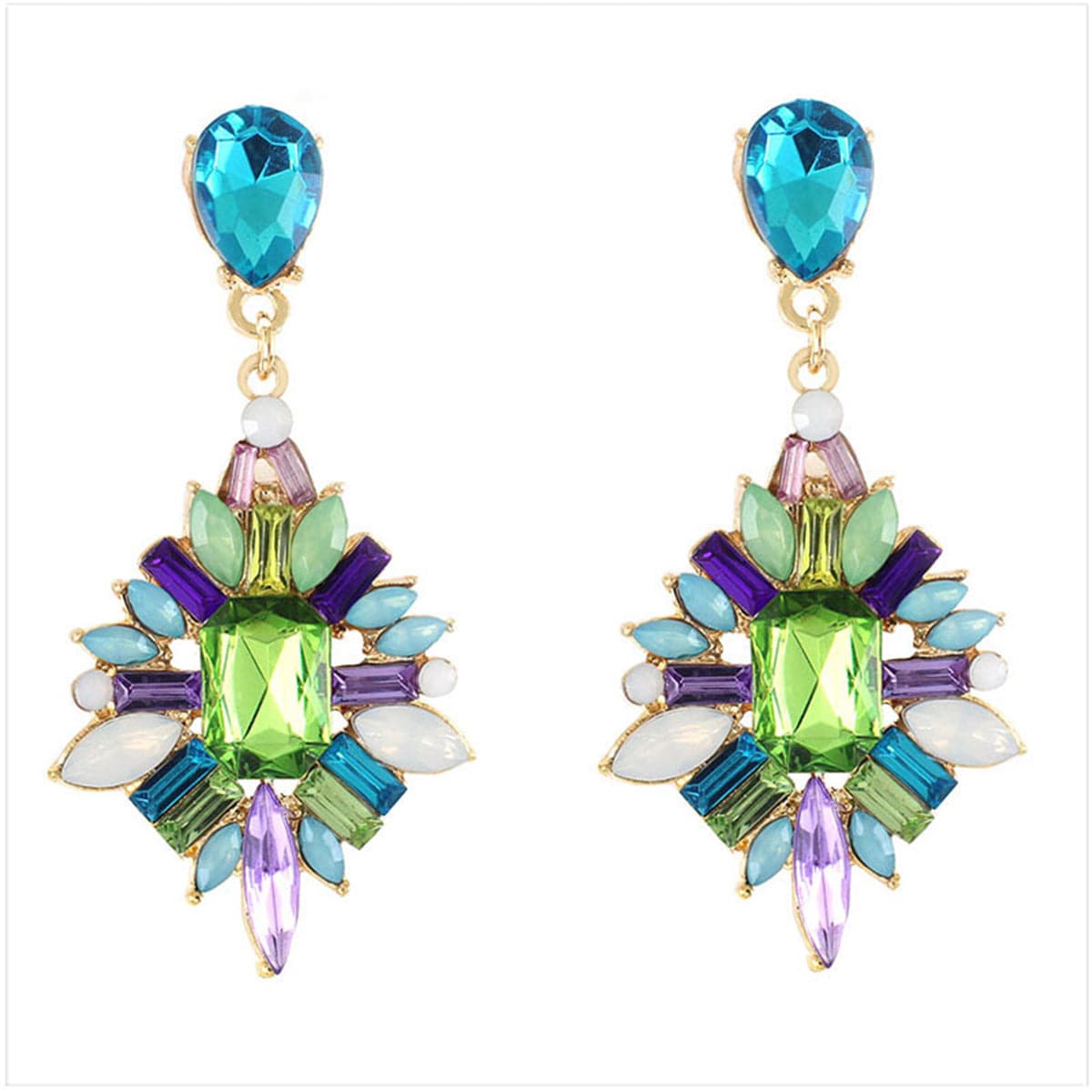 Blue cubic zirconia & 18k Gold-Plated Bezel-Set Cluster Drop Earrings - streetregion