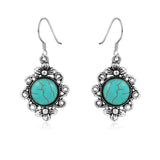 Reconstituted Turquoise & Silver-Plated Floral Drop Earrings