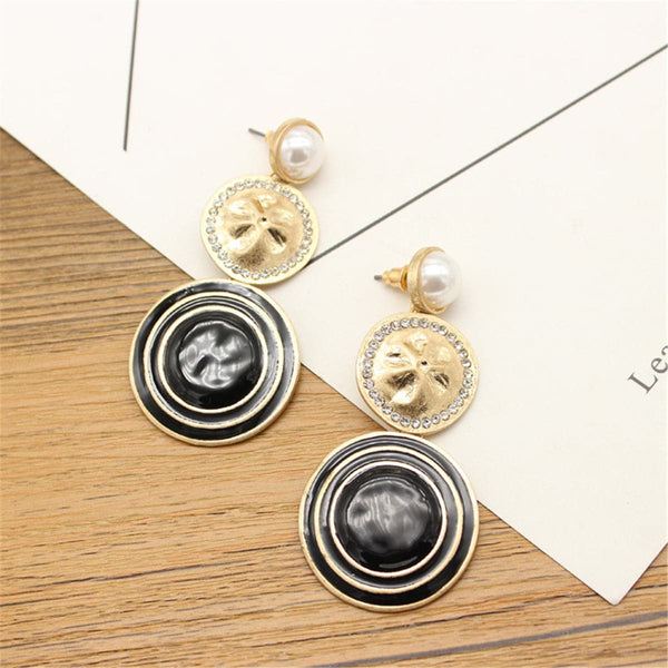 Cubic Zirconia & Imitation Pearl Circle Drop Earrings