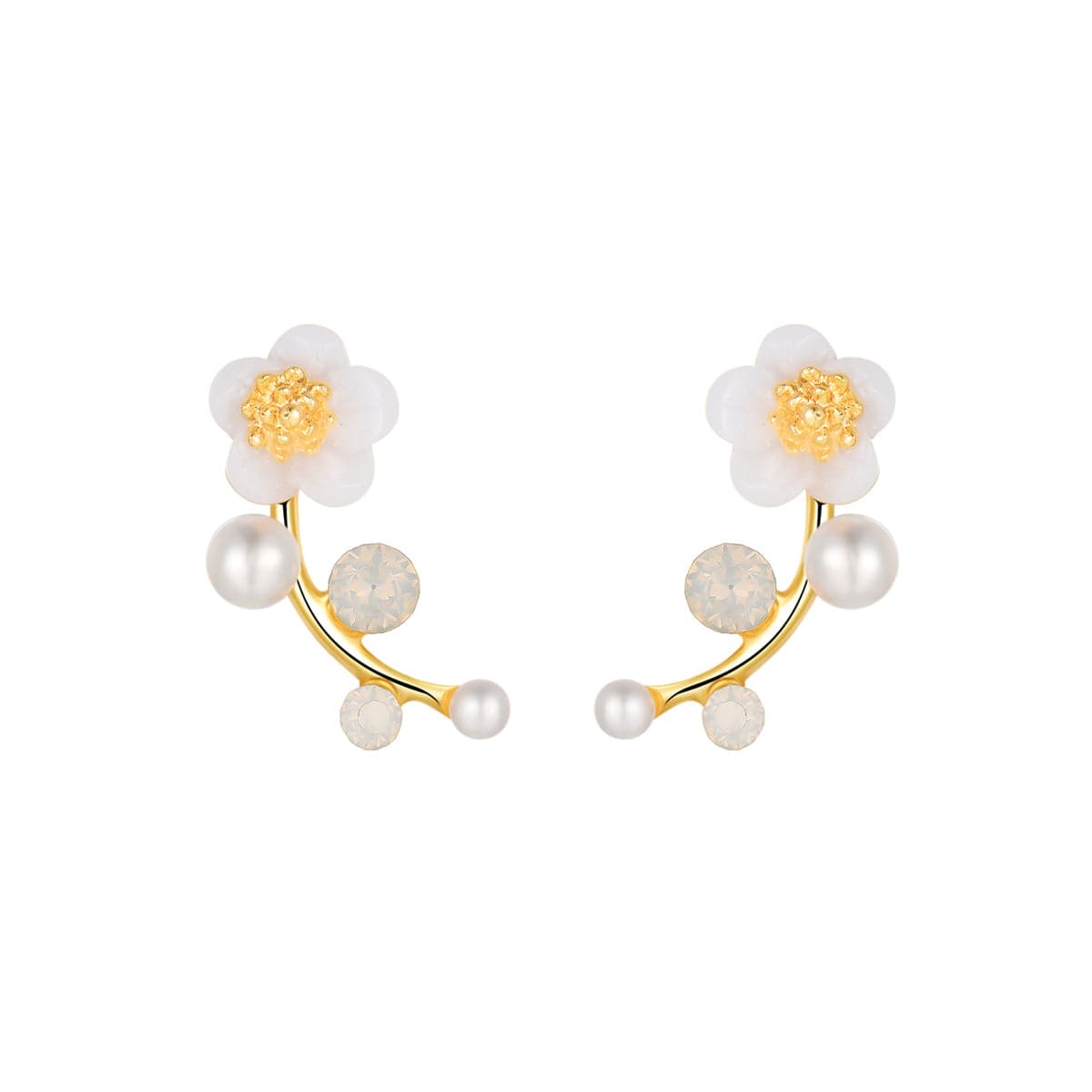 Shell and Pearl 18k Gold-Plated Flower Ear Climbers, everyday style, side view