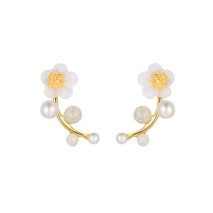Shell and Pearl 18k Gold-Plated Flower Ear Climbers, everyday style, side view