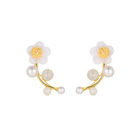 Shell & Imitation Pearl Flower Ear Climbers