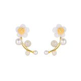 Shell & Imitation Pearl Flower Ear Climbers