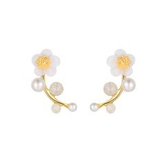 Shell & Pearl 18k Gold-Plated Flower Ear Climbers