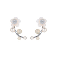 Shell & Pearl Silver-Plated Floral Ear Climbers