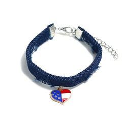 Blue & Silver-Plated American Flag Heart Bracelet - streetregion