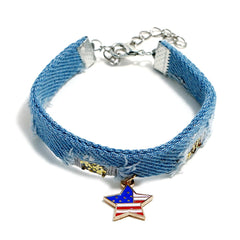 Light Blue & Silver-Plated American Flag Star Bracelet