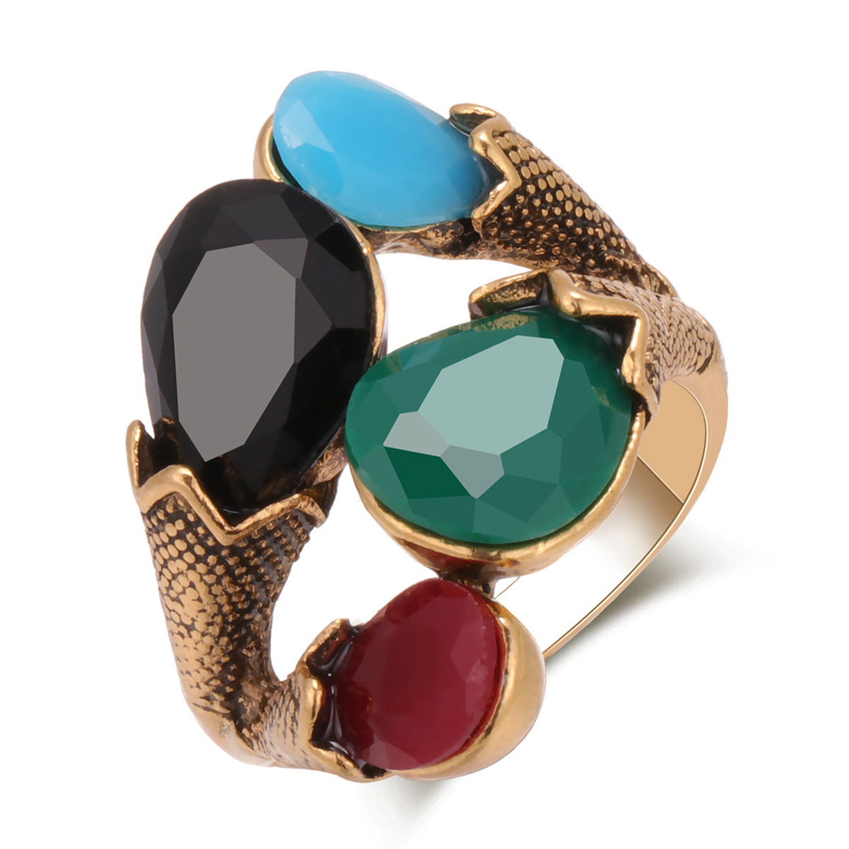 Black and 18K Gold-Plated Pear-Cut Ring, gold statement rings for women, everyday style, front view