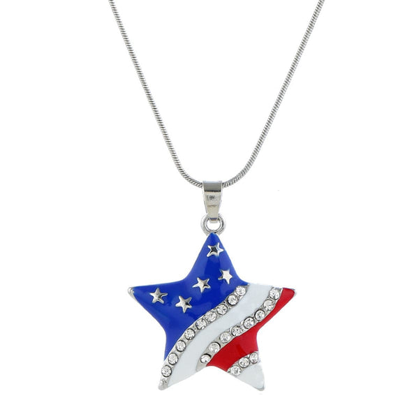 cubic zirconia & Silver-Plated Flag Star Pendant Necklace - streetregion